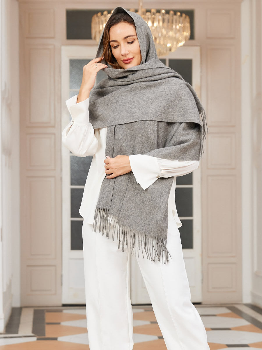 [Grå] SilkSilky-NO Ull Scarf 001