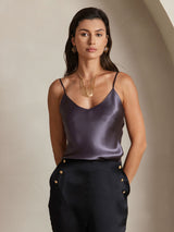 [Lilla Grå] SilkSilky-NO Spaghetti Strap V Neck Camisole Topp 006