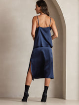 [Mørke blå] SilkSilky-NO Spaghetti Strap Cowl Neck Camisole Topp 002