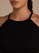 [Svart] SilkSilky-NO Sleeveless Crew Neck Camisole Topp 006