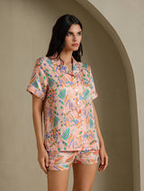 [Rosa Fauna] SilkSilky-NO Short Sleeve Notch Collar Pyjamas for Kvinner 003