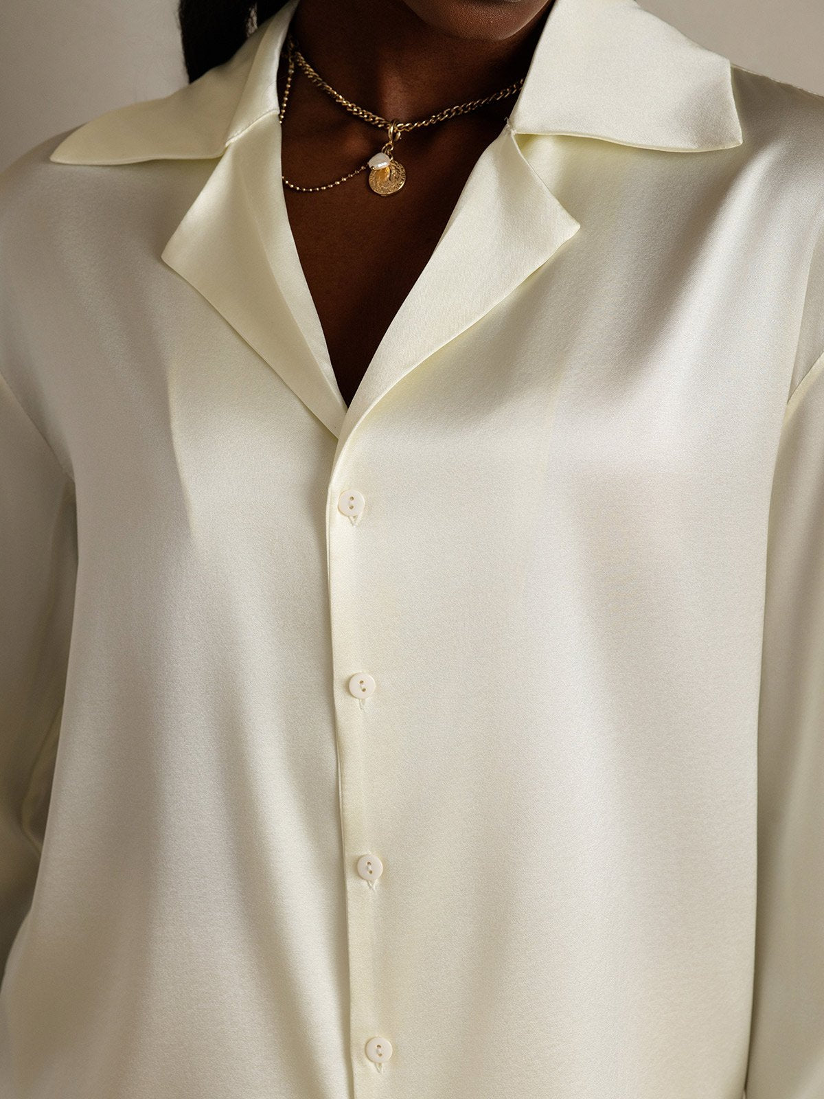 SilkSilky-NO 19Momme Silke Lapel Skjorte for Kvinner Elfenbein 007
