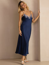 [Blå] SilkSilky-NO Spaghetti Strap V Neck Kjole 003