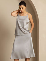 [Griffin Grå] SilkSilky-NO 19Momme Spaghetti Stropp Dyp Rund Halsutringning Camisole Topp 006