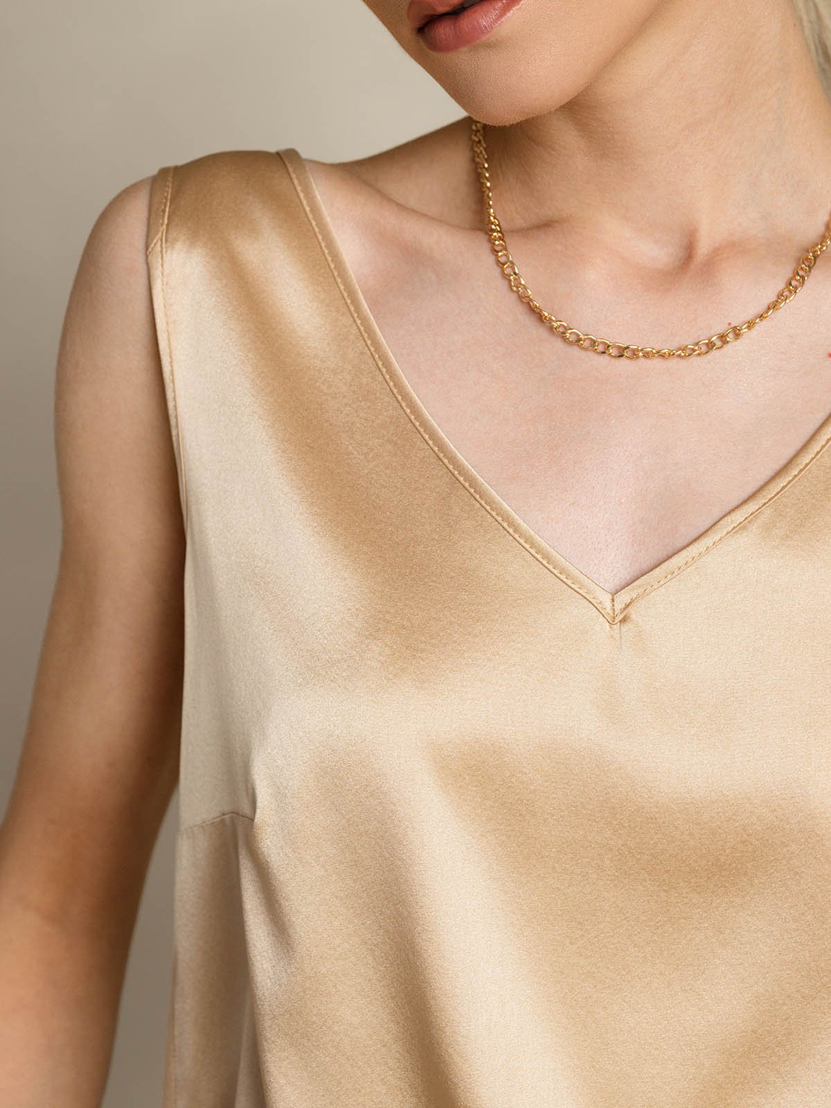 [Champagne] SilkSilky-NO 19Momme Silke V-Hals Camisole Topp 008