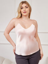 [Rosa] SilkSilky-NO Spaghetti Stropp V Hals Plus Size Camisoles 001