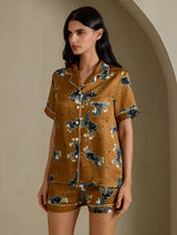 [Brun Løve] SilkSilky-NO Short Sleeve Notch Collar Pyjamas for Kvinner 003