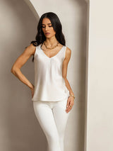 [Lysegrå] SilkSilky-NO Sleeveless V Neck Camisole Topp 005