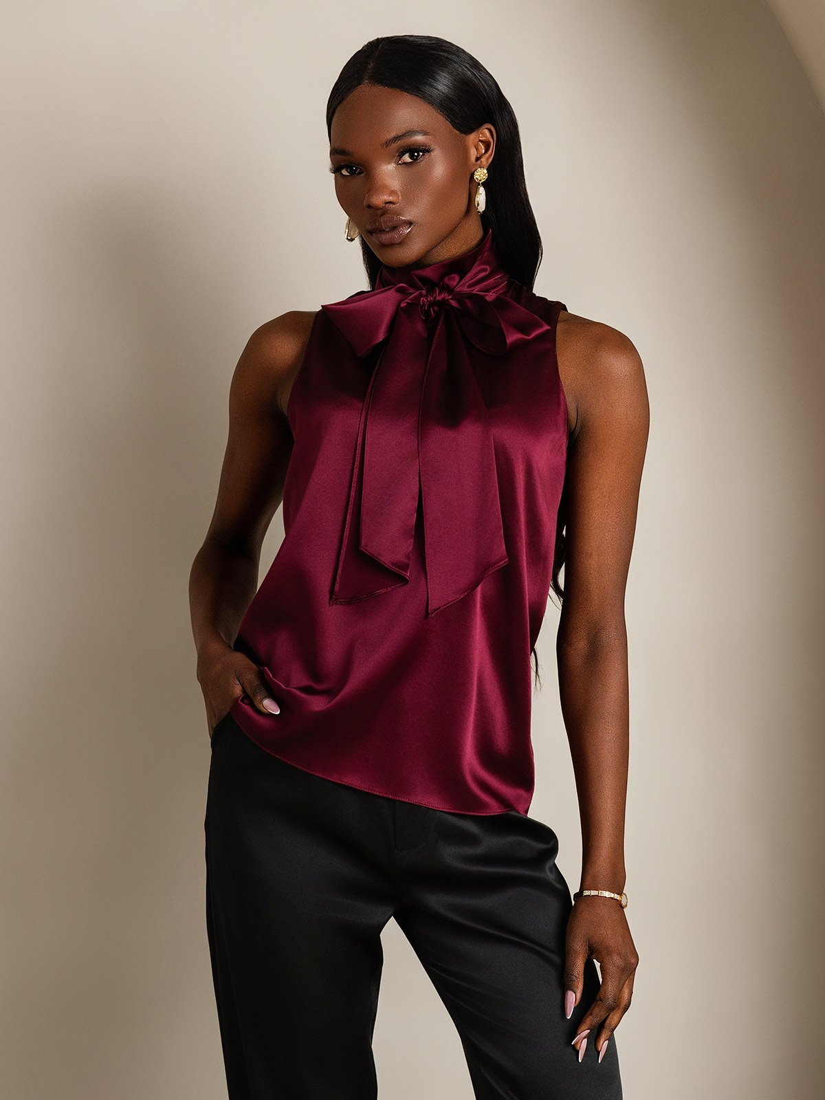 SilkSilky-NO 19Momme Silke Womens Shirt Mørkerød 005
