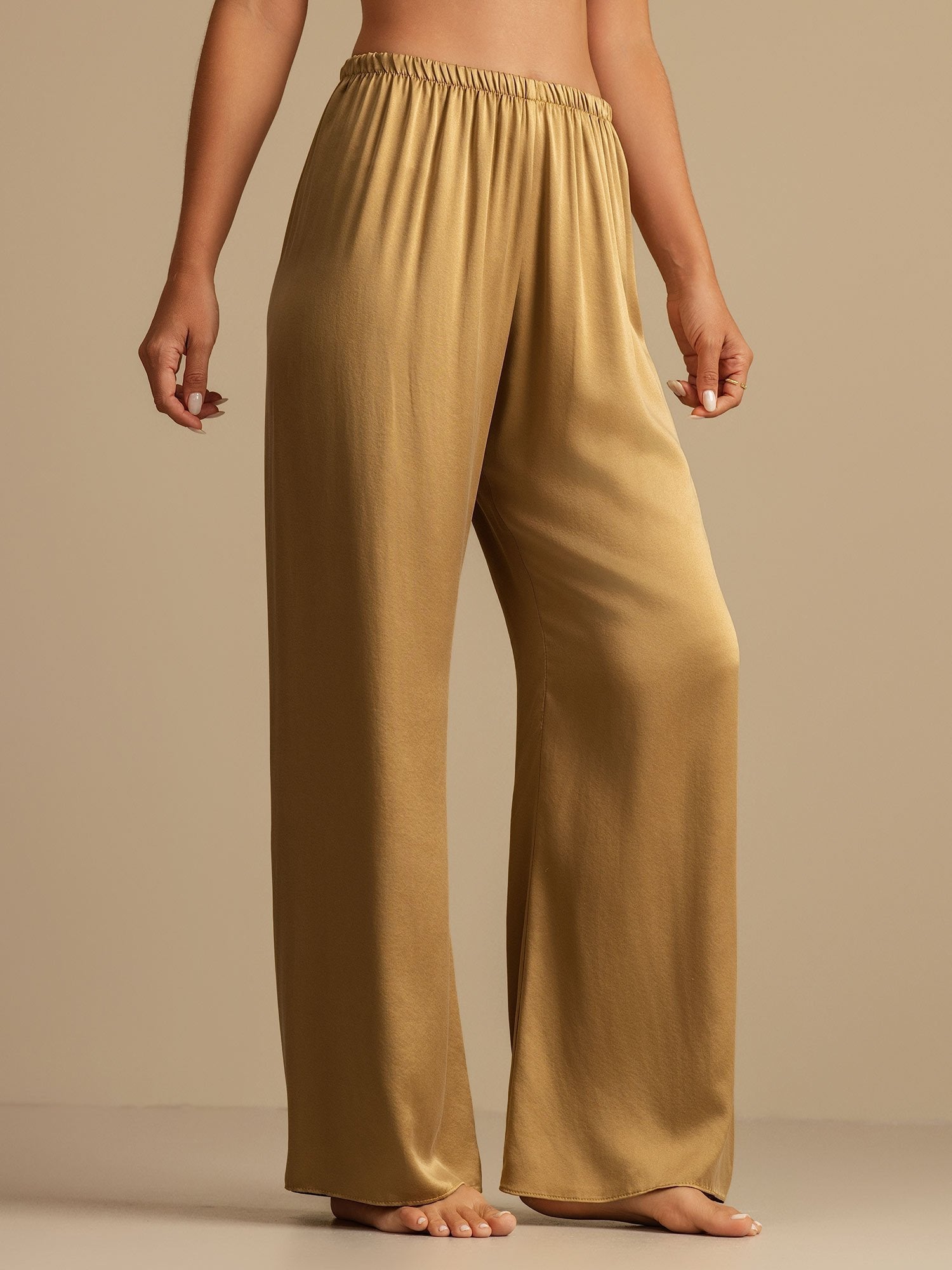 [Tan] SilkSilky-NO 19Momme Silke Womens Sleep Bottoms 003,