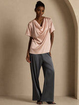 [Toscana] SilkSilky-NO Short Sleeve Cowl Neck Damebluser 006
