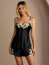 [Svart] SilkSilky-NO Spaghetti Strap V Neck Camisole sett 003