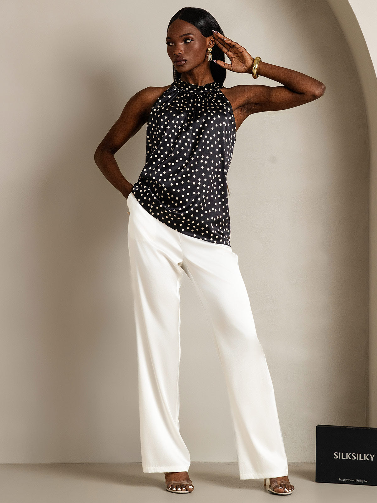 [Svart+Hvit] SilkSilky-NO 19Momme Silke Womens T-Shirt 006