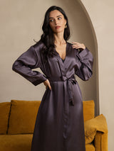 [Lilla Grå] SilkSilky-NO Long Sleeve Morgenkåpe for Kvinner 006