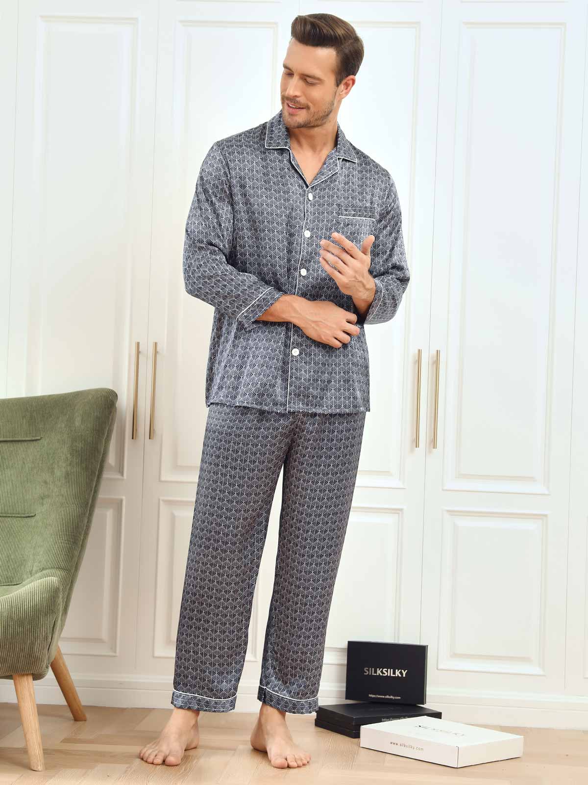 [Marine Ginkgo] SilkSilky-NO 19Momme Mens Pajamas 007