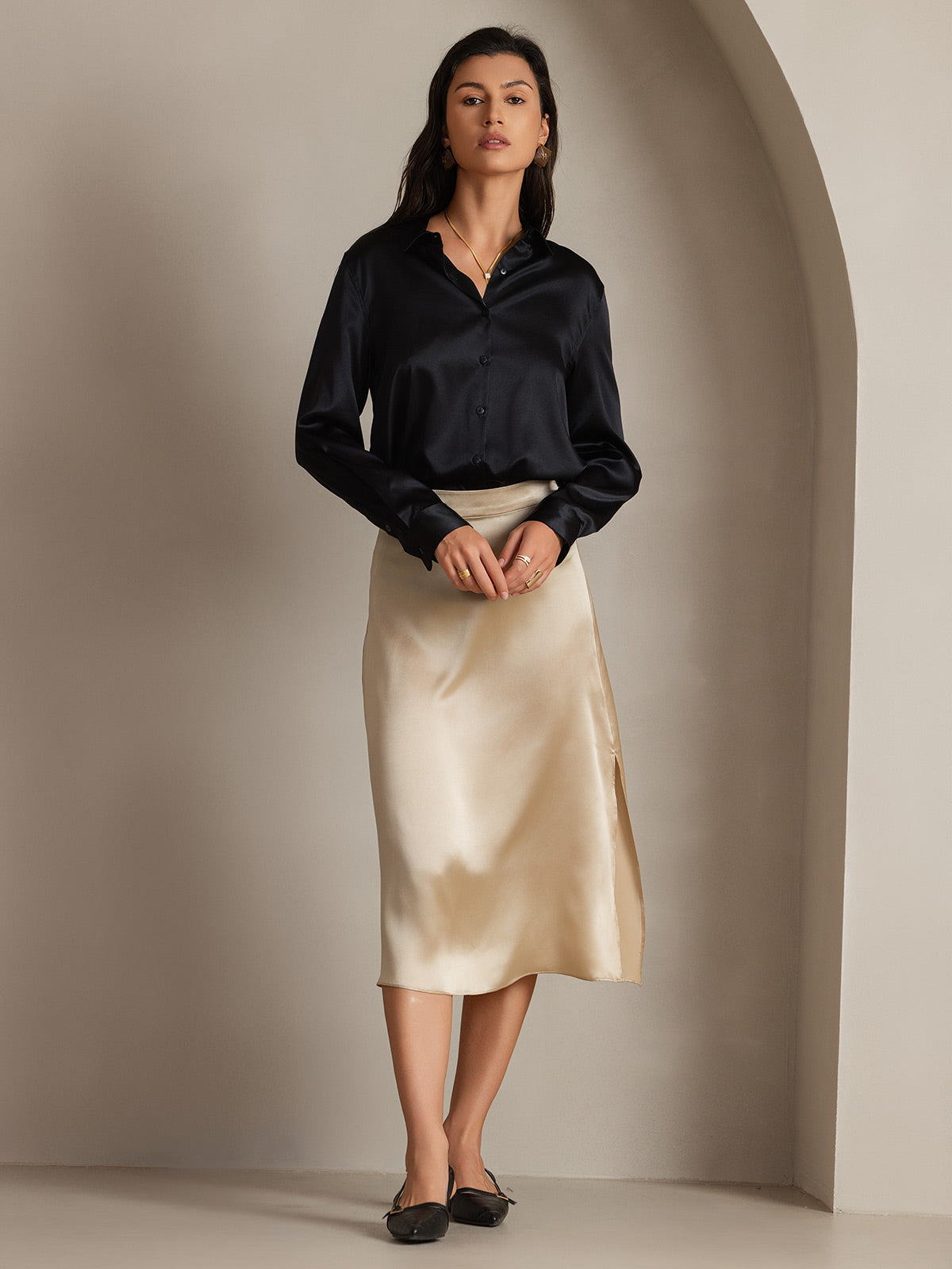 [Svart] SilkSilky-NO Silke Womens Shirt 007