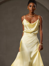 [Gul] SilkSilky-NO Spaghetti Strap Cowl Neck Camisole Topp 003