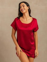 [Vin] SilkSilky-NO 19Momme Kort erm Rund Hals Nattkjole 003