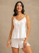[Hvit] SilkSilky-NO Spaghetti Strap V Neck Camisole sett 006