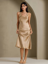 [Sjampanjegull] SilkSilky-NO Sleeveless Kjole 005
