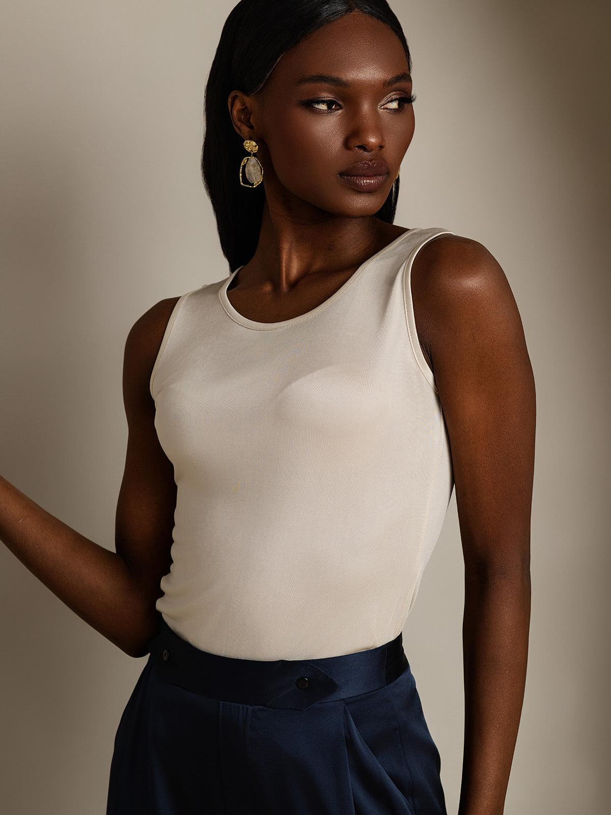 [Beige] SilkSilky-NO Womens T-Shirt 004