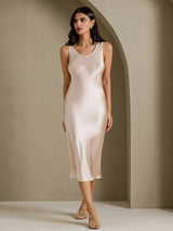 [Beige] SilkSilky-NO Sleeveless Kjole 007