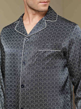 [Marine Ginkgo] SilkSilky-NO Long Sleeve Lapel Collar Pyjamas for menn 004