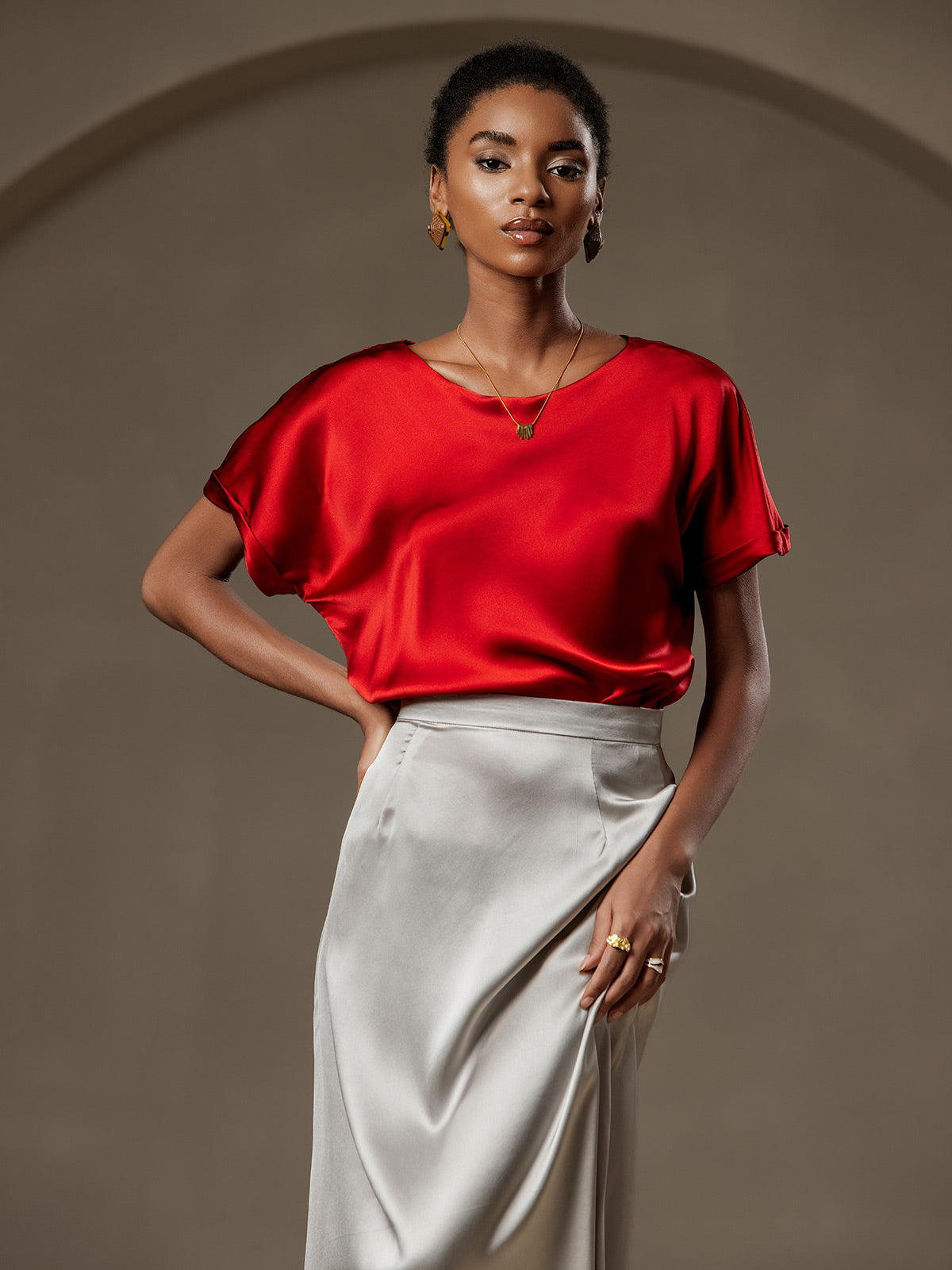 [Vin] SilkSilky-NO 19Momme Silke Womens T-Shirt 003