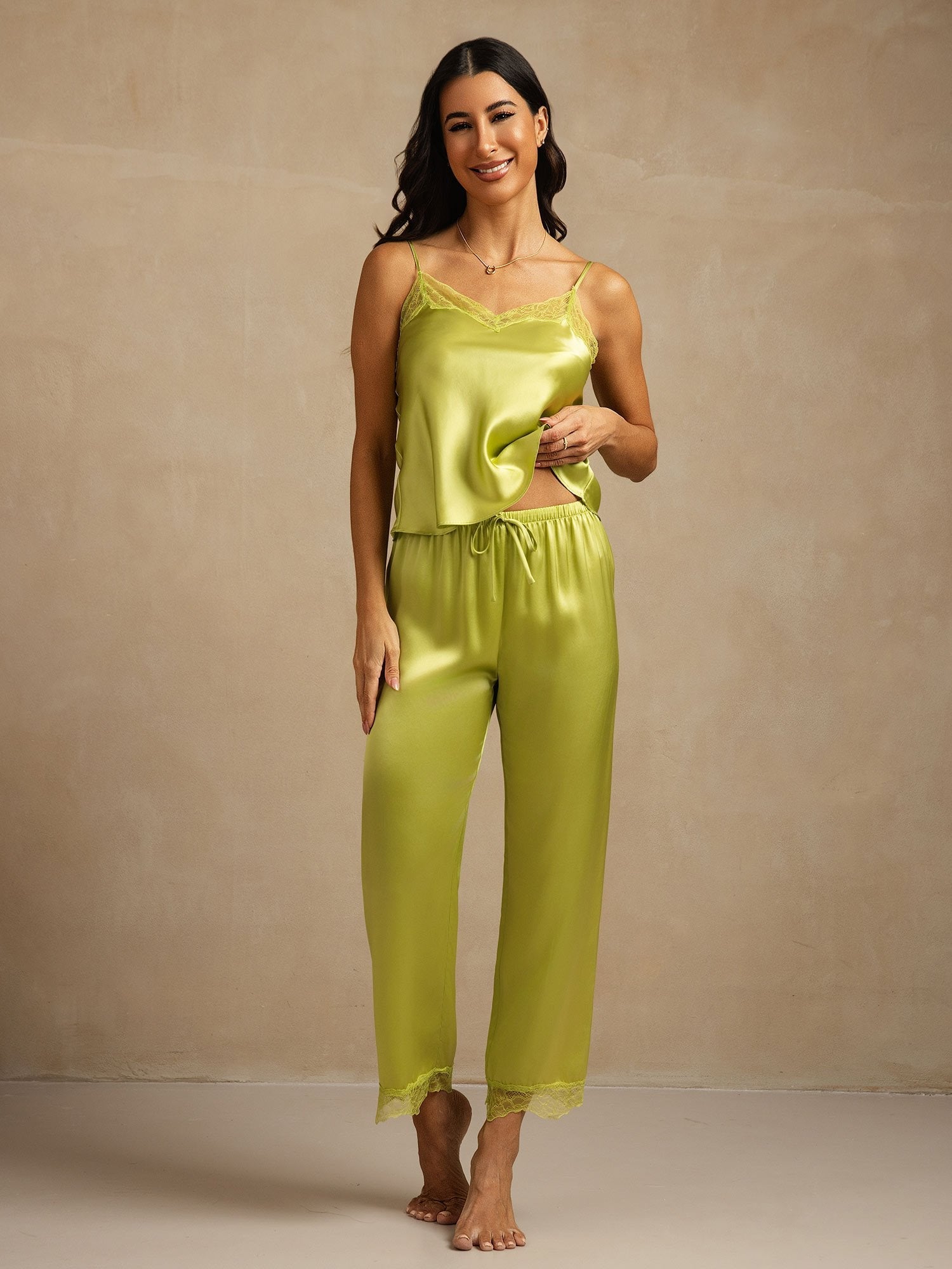 [Mintgrønn] SilkSilky-NO Silke Camisole Set 001
