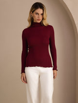 [Vin] SilkSilky-NO Long Sleeve Turtle Neck T-skjorte for Kvinner 001