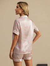 [Rosa Hjerte Geo] SilkSilky-NO Short Sleeve Lapel Collar Pyjamas for Kvinner 002