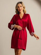 [Vin] SilkSilky-NO 3/4 Sleeve Morgenkåpe for Kvinner 004