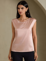 [Toscana] SilkSilky-NO Cap Sleeve Round Neck T-skjorte for Kvinner 003