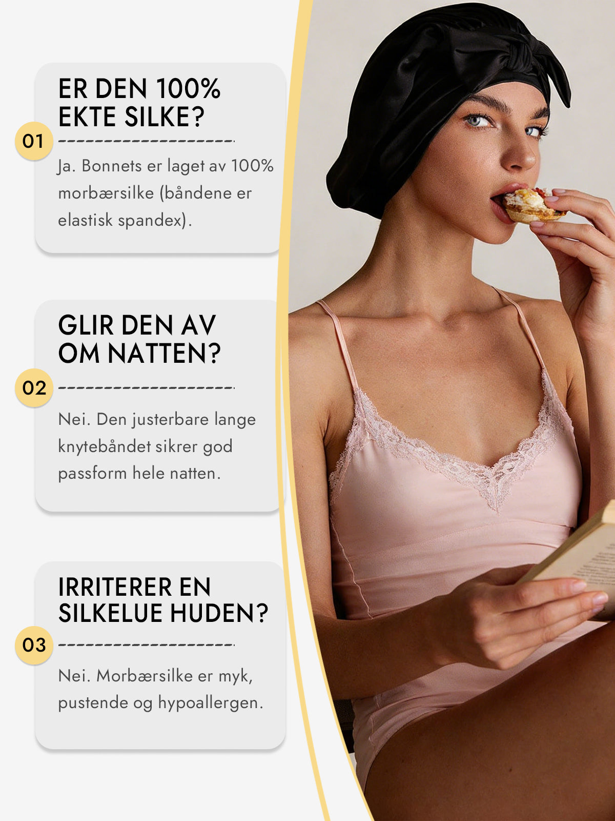 [Svart] SilkSilky-NO Silke Sleep Cap 006