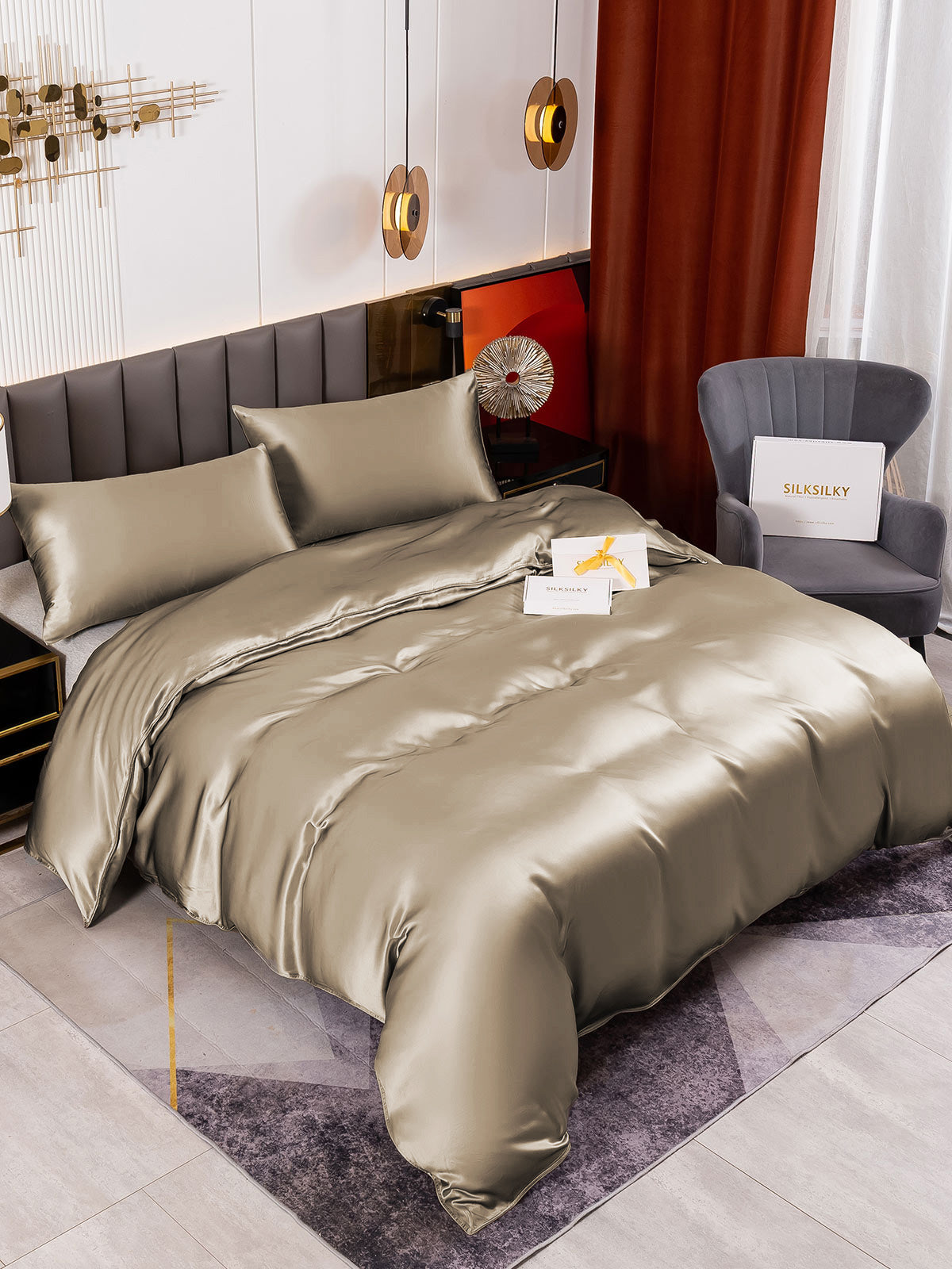[Kaki] SilkSilky-NO 19Momme Bedding Set 001