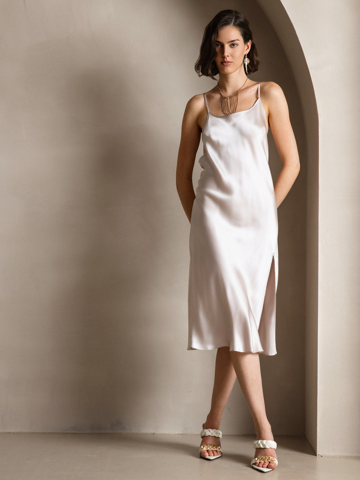 [Beige] SilkSilky-NO Dress 001,