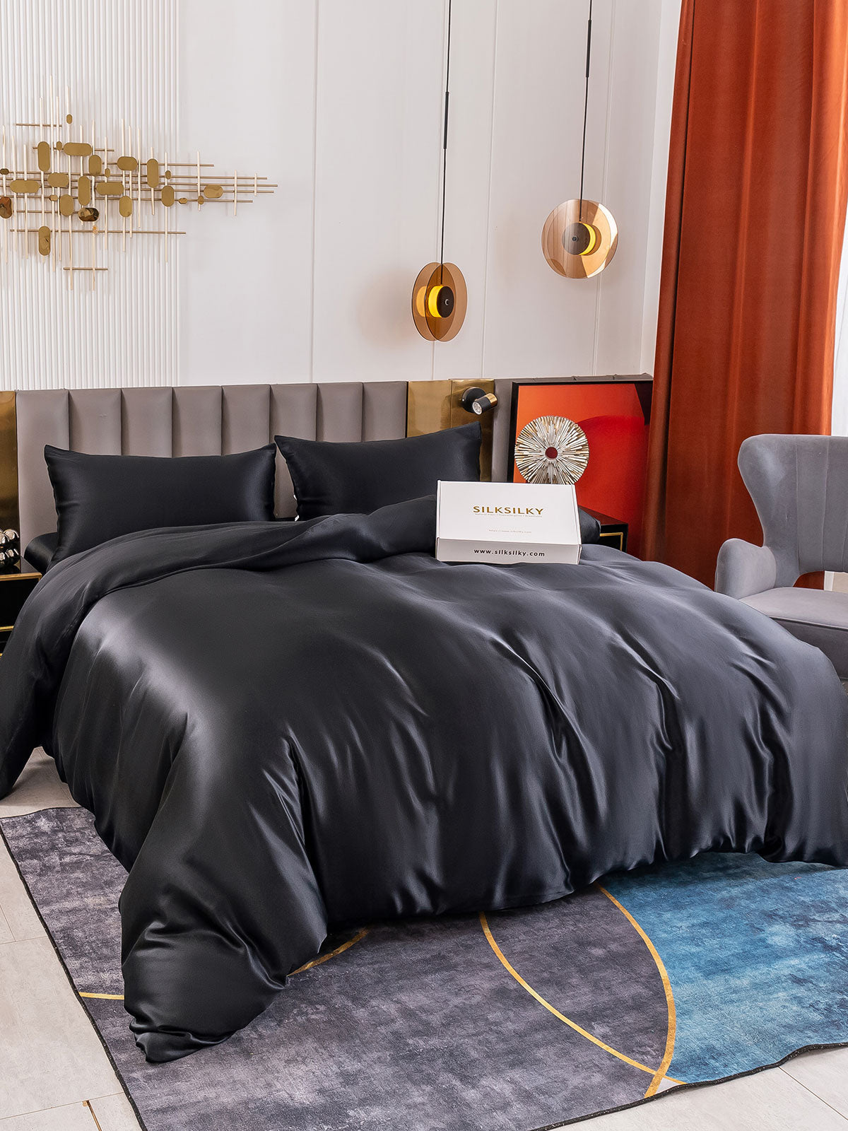 [Svart] SilkSilky-NO 19Momme Bedding Set 001