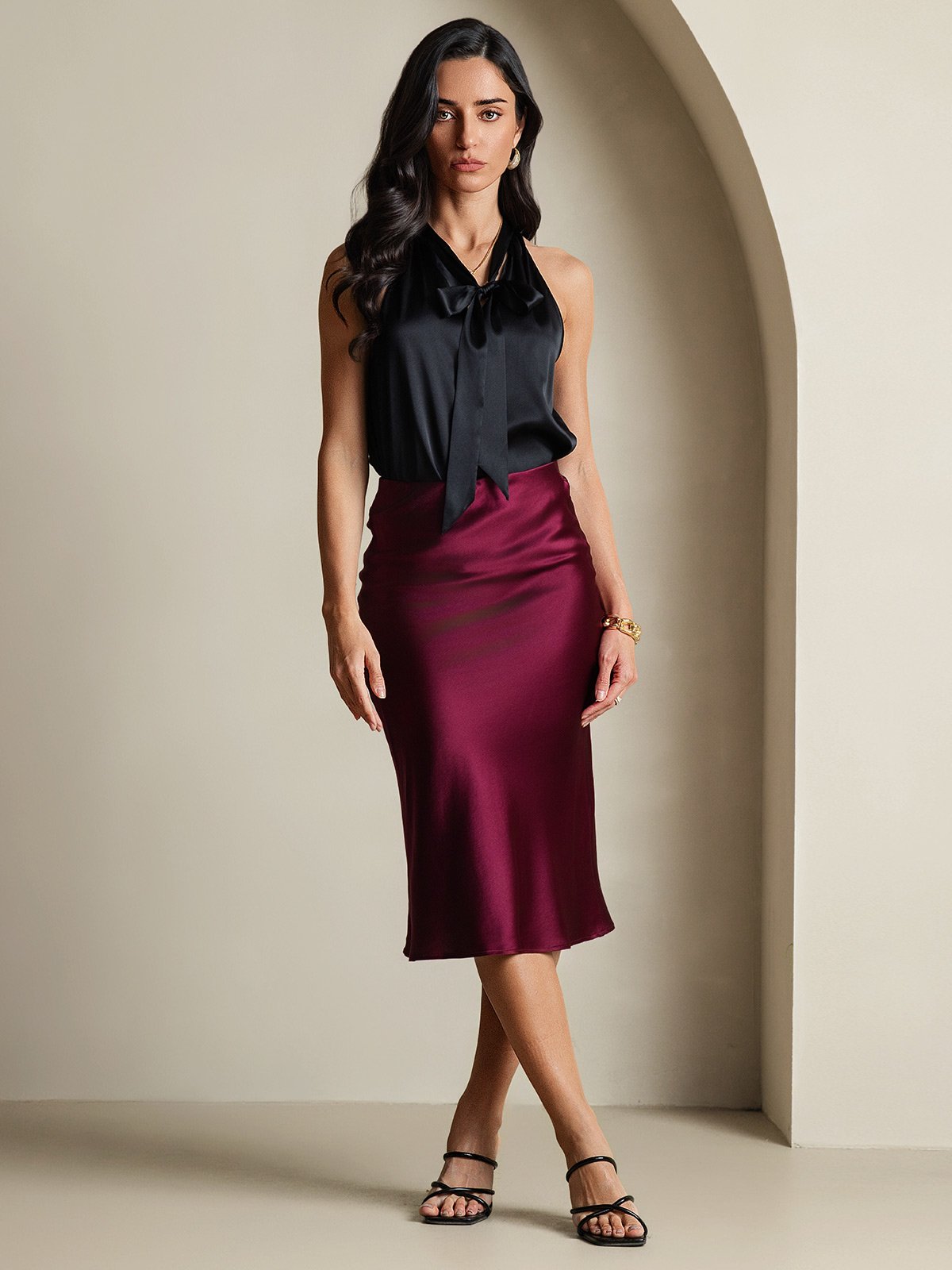 [Svart] SilkSilky-NO 19Momme Silke Womens Shirt 006