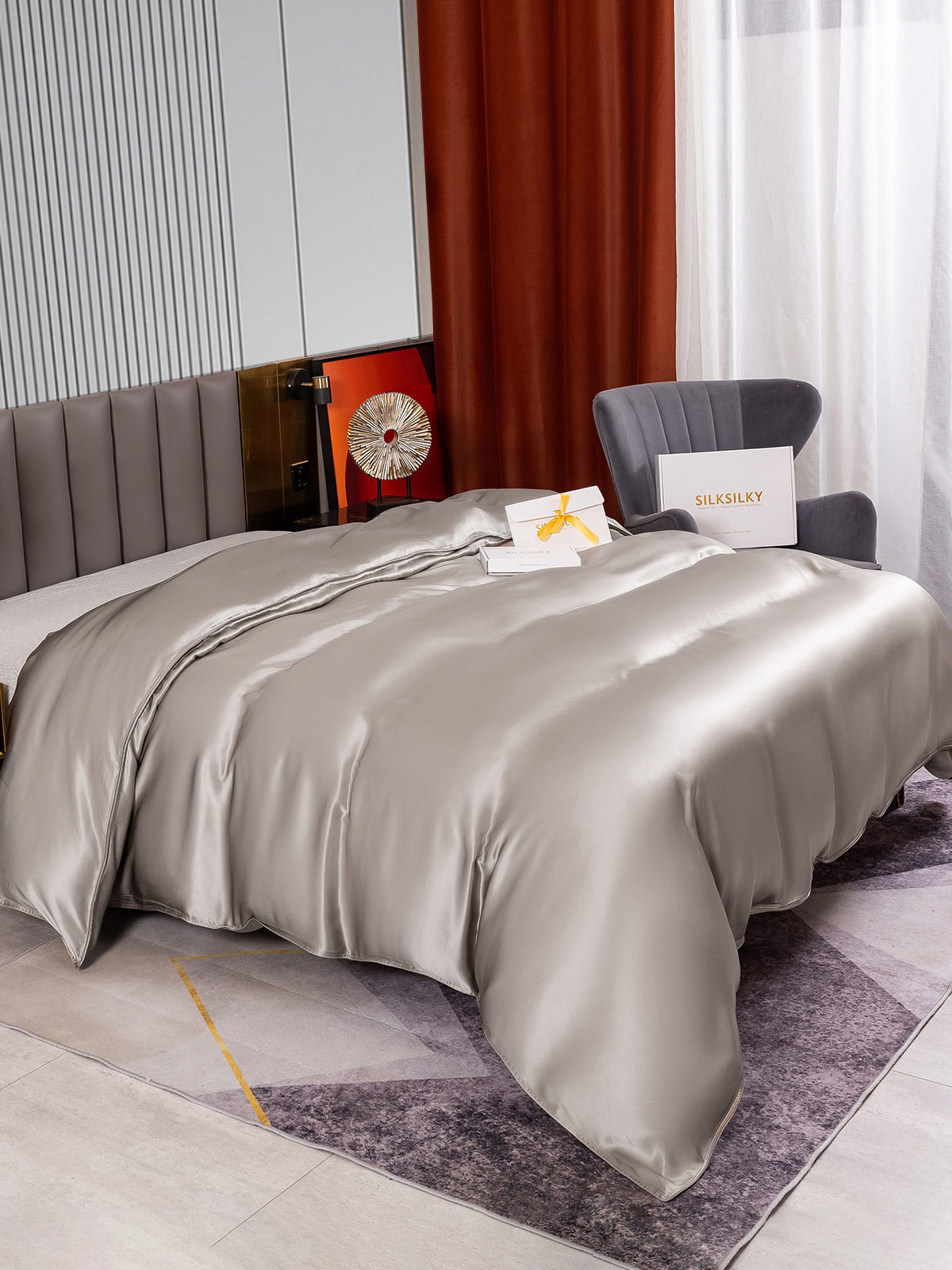 [Grå] SilkSilky-NO 22Momme Duvet Cover 004