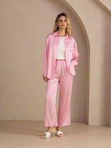 [Rosa Nålestripete] SilkSilky-NO Long Sleeve Lapel Collar Women's Outfit Sets 007