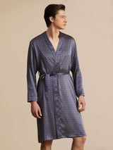 [Marine Ginkgo] SilkSilky-NO Long Sleeve V Neck Morgenkåpe for Menn 001