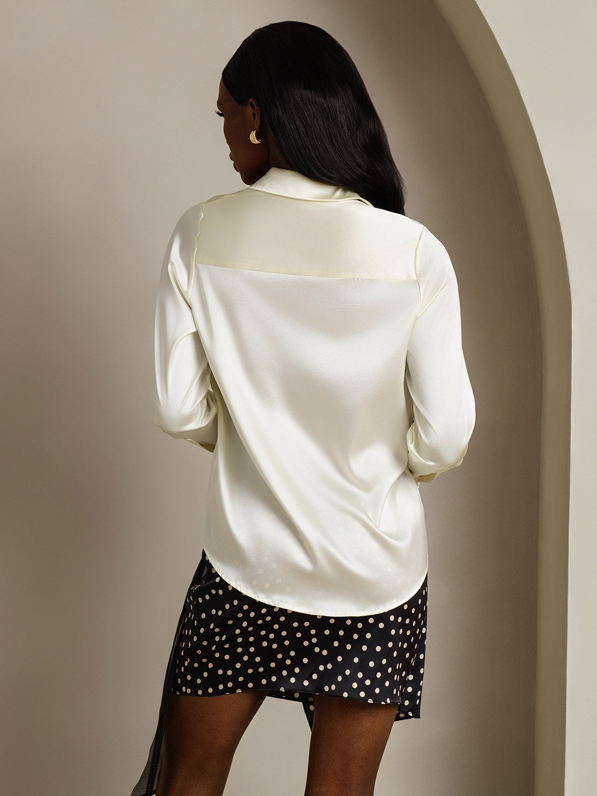 SilkSilky-NO 19Momme Silke Womens Shirt Elfenbein 002