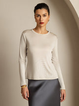 [Grå] SilkSilky-NO Long Sleeve Crew Neck T-skjorte for Kvinner 008