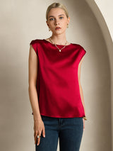 [Vin] SilkSilky-NO Cap Sleeve Round Neck T-skjorte for Kvinner 001