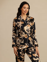 [Svart Drage] SilkSilky-NO Long Sleeve Lapel Collar Pyjamas for Kvinner 004
