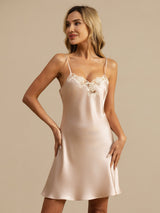 [Rosa] SilkSilky-NO Spaghetti Strap V Neck Nattkjole 004