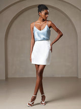 [Gråblå] SilkSilky-NO Spaghetti Strap V Neck Camisole Topp 007