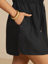 [Svart] SilkSilky-NO 18Momme Kappeermer Henley-krage Kjole 005