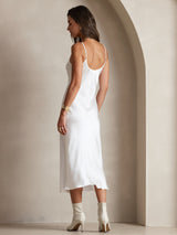 [Hvit] SilkSilky-NO Spaghetti Strap V Neck Kjole 002