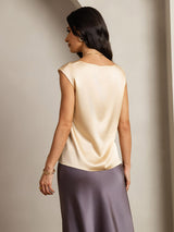 [Champagne] SilkSilky-NO Cap Sleeve Round Neck T-skjorte for Kvinner 002